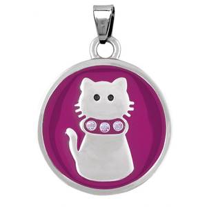 Colgante de Gato Morado de Acero de 24.5 mm con Ojos de Cristal y Collar, Amuleto de Moda - Product Image 1