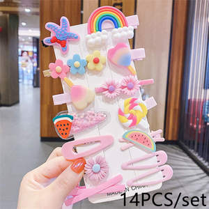 مجموعة من 14 قطعة من مشابك الشعر اللطيفة للأطفال، إكسسوارات شعر للبنات بنمط كرتوني، هدية مثالية - Product Image 3