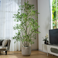 Grand Bonsaï Artificiel Réaliste Nandina Domestica en Pot Moderne en Plastique Écologique et Durable pour Salon – Végétation Artificielle