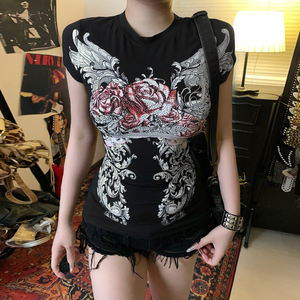 Camiseta de Manga Corta con Estampado Oscuro Estilo Y2K para Mujer, Cuello Redondo, Corte Regular, Informal, Deportiva, Punk, de Secado Rápido y Transpirable, Oferta de Verano - Product Image 2