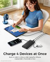 Chargeur portable pour iPhone avec écran LED, conception ultra-mince en Li-polymère, sortie Type-C 45W AC, câble intégré, prise murale - 10000mAh