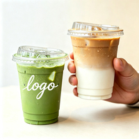 Gobelets en plastique jetables avec logo personnalisé imprimé, gobelets transparents en PET, gobelets de qualité alimentaire, diamètre 98/95/90 mm avec couvercles pour cafés.