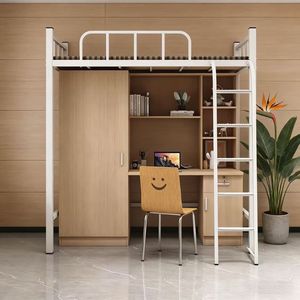Lit superposé double moderne en acier et bois de qualité supérieure avec bureau <span class=keywords><strong>informatique</strong></span>, tiroirs de rangement, étagères, <span class=keywords><strong>armoire</strong></span> et rideaux - Product Image 2