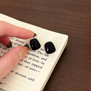 Ruitai S925 Sterling <b>Silver</b> <b>Stud</b> Earrings Geometric Black Bezel Setting Everyday Wear - Product Image 2
