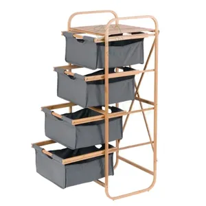 Cesta de lavandería de madera con asa de transporte Cesto de lavandería de esquina de bambú Cesto de lavandería plegable - Product Image 4