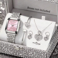 Montres rectangulaires élégantes pour femmes, ensemble de bijoux en forme de cœur en strass, montre-bracelet à Quartz pour dames, Relogio Feminino (sans boîte), 6 pièces