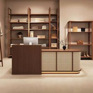 Bureau de réception d'angle en <span class=keywords><strong>bois</strong></span> antique pour l'école moderne pour caisse enregistreuse magasin de fleurs Table à dessert magasin de vêtements café réception - Product Image 1