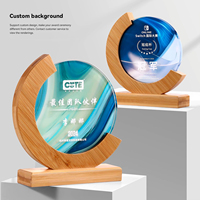 Soldes d'été : Trophées personnalisés en verre gravé, Plaques de reconnaissance en cristal avec base en bois, Souvenirs sur le thème des événements