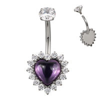 Set Bezel berulir dalam Titanium perhiasan tubuh seksi halus atasan CZ dengan hati CZ pusat bunga cincin pusar perhiasan tubuh