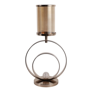 Porte-bougie décoratif en verre, base à double anneau, élégant support pour bougie pilier pour table à manger - Product Image 1