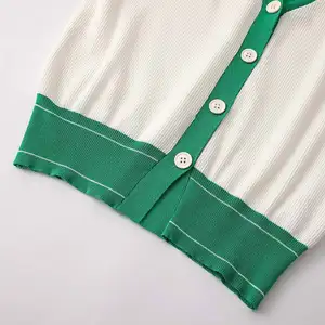 Suéter de manga corta de verano para mujer, cárdigan transpirable anti pilling y antiarrugas de color sólido con cuello en V abotonado