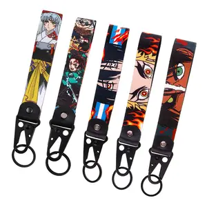 Porte-clés en polyester personnalisé avec impression par sublimation de dessin animé mignon, bracelet court avec logo