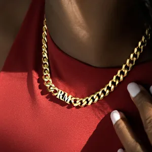 Colar grosso ouro cubano, joias da moda 2022 de aço inoxidável, corrente de letras cd, colar com ouro banhado para mulheres