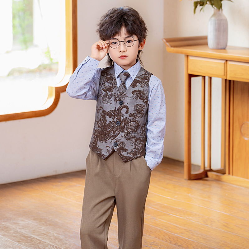 Outfit Children's Shirt And Waistcoat Boys Kids Shirt