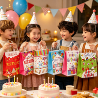 Sacs cadeaux en papier personnalisés pour anniversaire, multi-designs, sacs à friandises en kraft avec poignées pour célébrations d'anniversaire, vente en gros