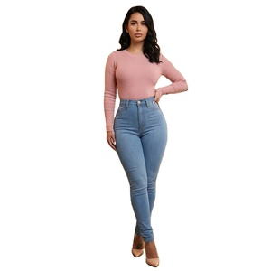 <span class=keywords><strong>Jean</strong></span> en denim pour <span class=keywords><strong>femme</strong></span>, coupe crayon, en pur coton tissé, doux, délavé clair, sur mesure - Product Image 1