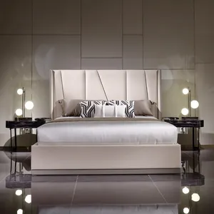 Exclusief Ontwerp Platform Bed Luxe Modern Kingsize Queen Bed Slaapkamermeubilair Set Gestoffeerd Stapelbed Frame Met Hoofdeinde