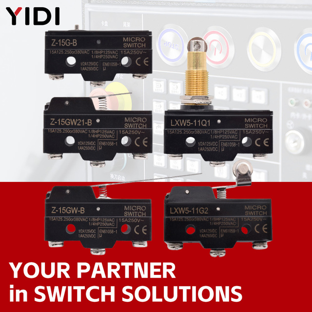 YIDI LXW5 LXW5-11N2 LXW5-11Q1 Roller Lever SPDT Plastic Microswitch 15A 250VAC 15m Contact Resistance 120 Cycles/min 500k