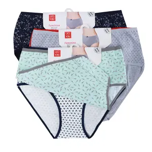UOKIN Underwear women cotton panties for ladies wholesale classic print briefs Mix 6 color pack 12pcs T1214