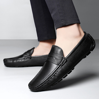 Mocassins pour hommes, chaussures de conduite, Penny Loafers plats, en cuir de vachette véritable, à enfiler, à talon plat, faits main, en coton