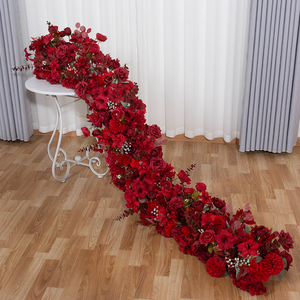 L-FR072 Wholesale Artificial Flowers <b>Runner</b> Aisle Red Flower <b>Runner</b> for <b>Wedding</b> Decor <b>Wedding</b> Flowers <b>Table</b> <b>Runner</b> for <b>Wedding</b> - Product Image 1
