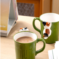 Mug à lait en céramique 350 ml, motif chat de dessin animé en relief 3D créatif, idéal pour boissons chaudes, thé de l'après-midi, fêtes, couples, qualité alimentaire