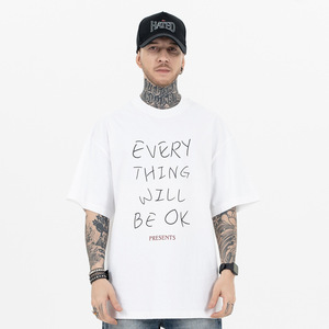 T-shirt en coton épais surdimensionné pour homme, couleur unie, col rond, manches courtes, logo personnalisé, streetwear - Product Image 1