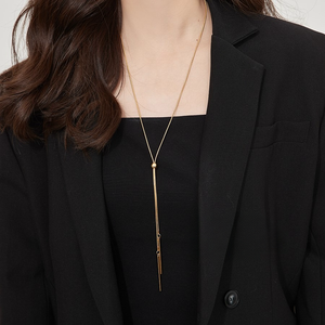 EManco Minimalist Snake Chain Necklace for Women - 18K Gold Plated 316 Stainless Steel Adjustable Drawstring Sweater Chain <strong>Gift</strong> - Product Image 1