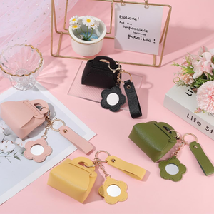 Llavero de Cuero PU con Espejo, Mini Bolso de Mano, Llavero con Flores, Espejos, Monedero, Anillos para Llaves para Mujer, Recuerdos de Fiesta y Boda - Product Image 3