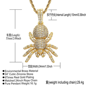 Colar Masculino de Latão com Pingente de Aranha Cravejado com Zircônia Cúbica Micro Pavê Estilo Hip Hop - Joias Atacado - Product Image 2