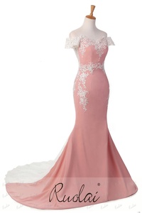 Ruolai BD92 vestido dama de honor כבוי כתף ורוד עם שנהב אלסטי שיפון ארוך שושבינה שמלות