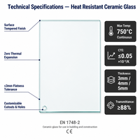 Verre microcristallin transparent de haute qualité résistant à la chaleur, verre ignifuge pour cheminées, épaisseur 3-5 mm