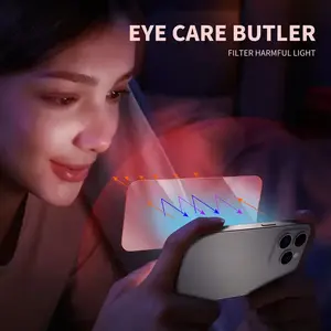 Protetor de tela anti-riscos para os olhos, vidro temperado anti-luz vermelha, 2.5D, 0.33mm, para iPhone 13 14 15 Pro Max Plus