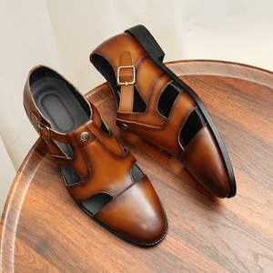 Chaussons pour hommes, sandales pour hommes, style décontracté, chaussures pour hommes, simples, polyvalentes, en cuir véritable, pour le bureau, couleur claire, rétro - Product Image 5