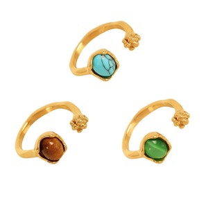 Anillo de Moda con Piedra Ojo de Gato para Mujer, Diseño de Flor Ajustable en Oro, Regalo de Joyería - Product Image 5