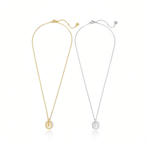 Collana con Ciondolo a Forma di Lettera F con Diamante 10x15cm Stile Collare in Acciaio Oro Argento - Product Image 2