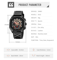 Montre-bracelet à quartz pour homme SKMEI 9313, boîtier octogonal irrégulier, étanche 30M, avec date, idéale pour le bureau et les tenues de week-end