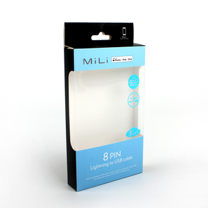 new listing Custom cardboard packaging color box Transparent pvc window data cable packing box for iphone
