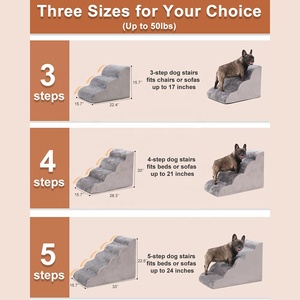 4-stufige Hunde rampe Treppe Hochbett Schaum mit hoher Dichte Haustier Schritte rutsch fester Boden Wasch bare Abdeckung Graue Hunde treppe für kleine Hunde - Product Image 3