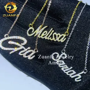 Personalized moissanite jewellery S925 silver 10K 14K 18K real solid gold D-vvs1 moissanite diamond name plate Initial necklace