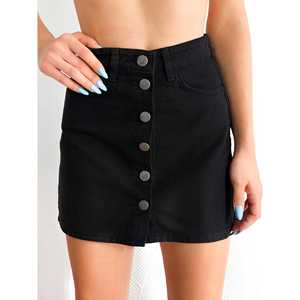 Mini-jupe en jean noire boutonnée sur le devant, silhouette crayon pour femme, 100 % coton, taille haute - Product Image 1