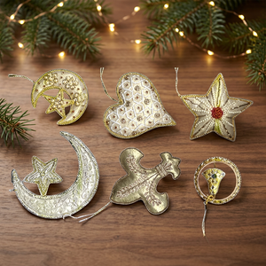 Zari Embroidered Hanging <b>Ornaments</b> – Moon Star Heart <b>Angel</b> Cross Religious Decoration – Beaded Hanging Patch Wholesale Gift Item - Product Image 1