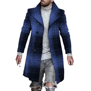 Casaco xadrez longo masculino, atacado, tamanho clássico, casaco de lã longa casual, moda masculina