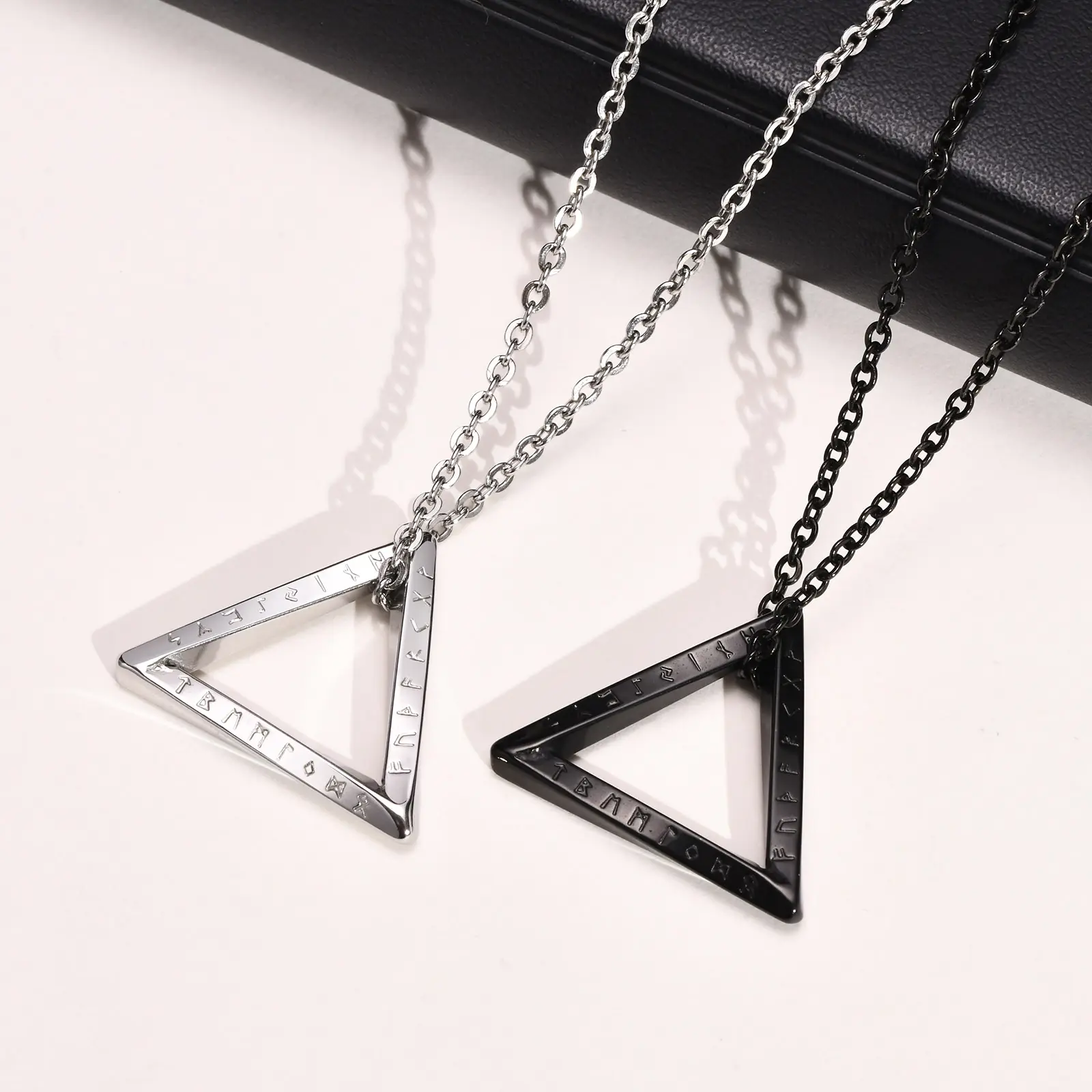 Stainless Steel Triangle Charm Pendant Necklace Chain Jewelry Fashion Men Custom Necklace