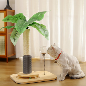 <b>Cat</b> <b>Tree</b> Scratcher With Feeder Ball Solid <b>Wood</b> Base Self-Entertainment For <b>Cats</b> 1 Level Canna Lily Design - Product Image 1