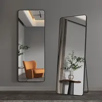 Miroir sur pied moderne pleine longueur en verre HD avec cadre métallique, mobile et mural pour chambre à coucher, taille standard, directement de l'usine