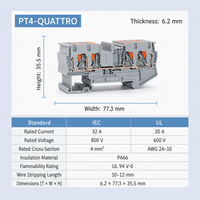 Bloc de bornes de connexion rapide PT4-QUATTRO 32A 800V 4 voies à alimentation en vrac, sans outil, pour panneaux de commande d'automatisation