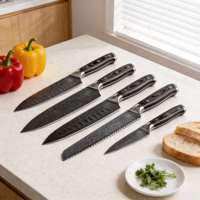 Ensemble de couteaux de cuisine en acier inoxydable, 6 pièces, couteau de chef, couteau à pain, couteau à éplucher, couteau à trancher