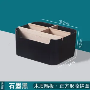 Suporte de bambu para mesa de escritório, caixa de plástico com controle remoto ecológico personalizado, organizador para artigos diversos, formato retangular