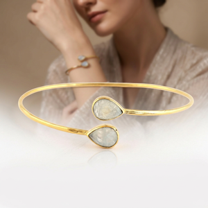 Handmade Pear Cut Natural Moonstone <b>Bracelet</b> 18k Gold Plated Brass Fashion Jewelry Adjustable Bangle <b>Bracelet</b> For Women - Product Image 3